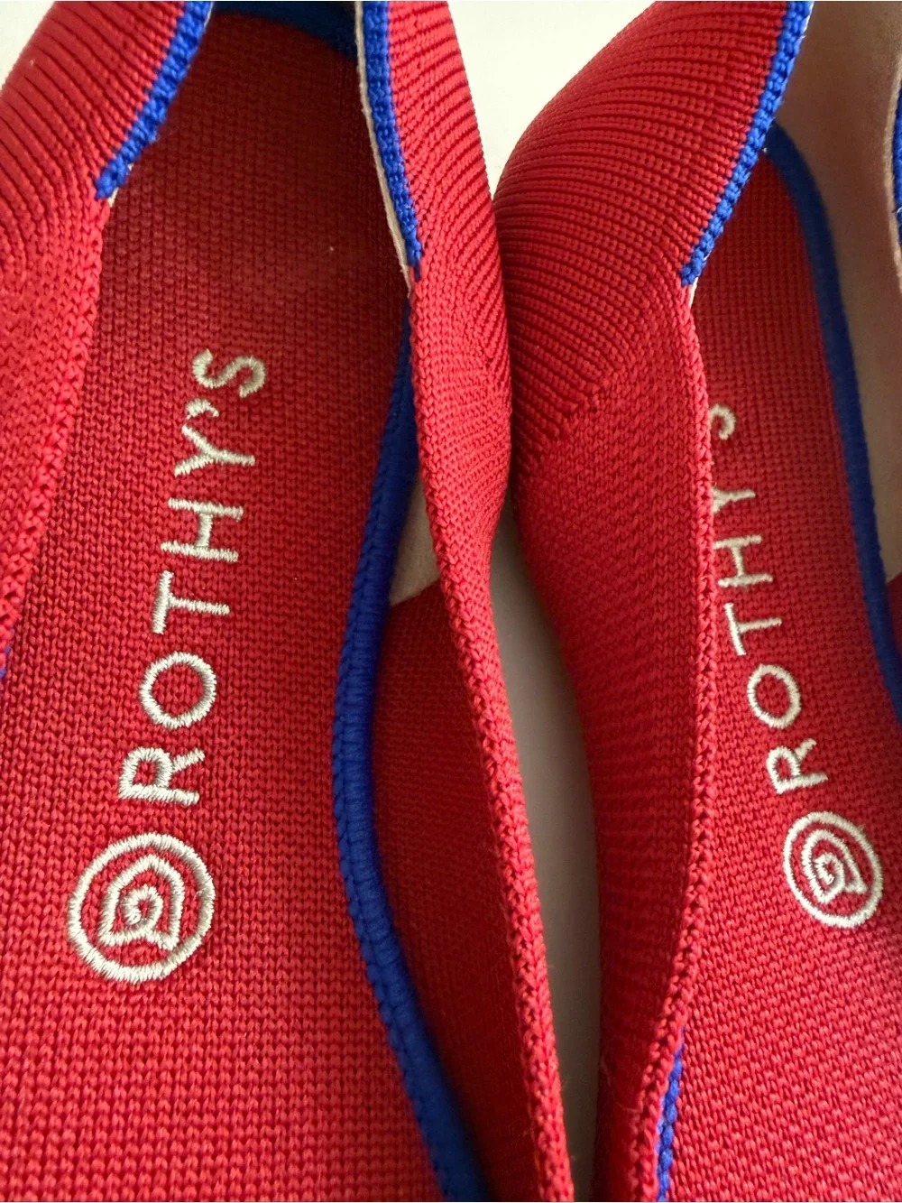 Rothy's Red size 9 Knit Pointed-Toe Flats with Blue Trim